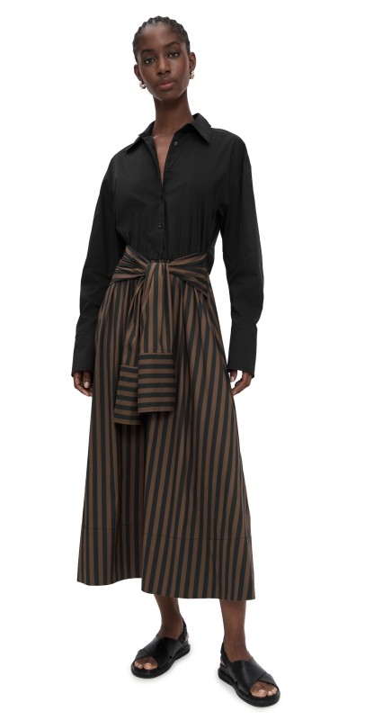 SIMONMILLER Inna Poplin Maxi Dress Black/Choco Brown Stripe