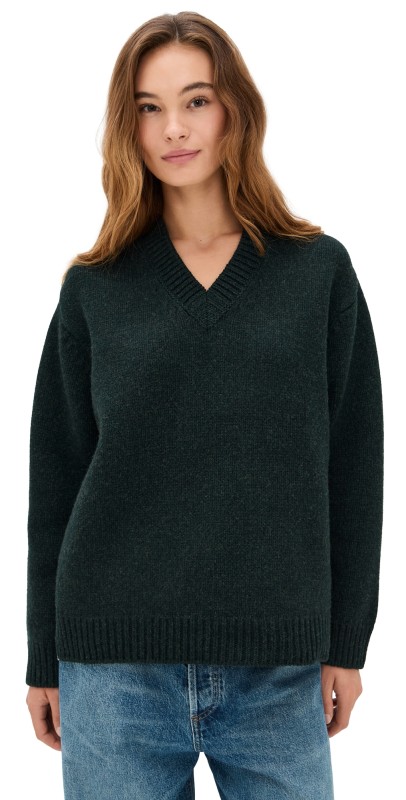 Sea Mallory V Neck Combo Sweater Forest