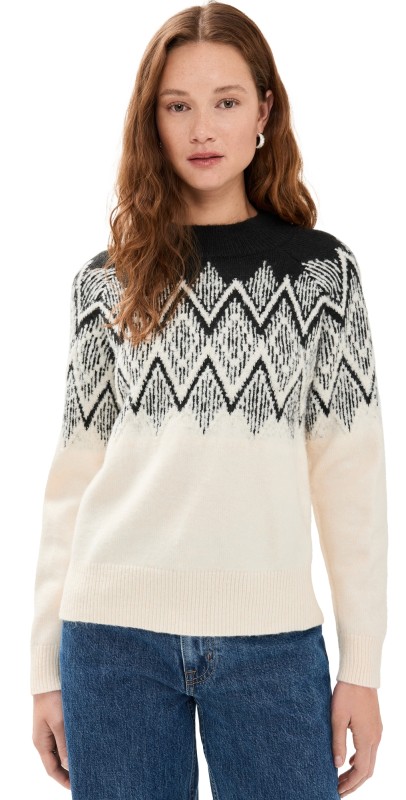 Varley Siren Relaxed Jacquard Sweater Whitecap Grey Black Jacquard