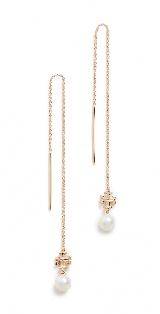 Tory Burch Kira Pearl Threader Earrings Tory Gold/Pearl