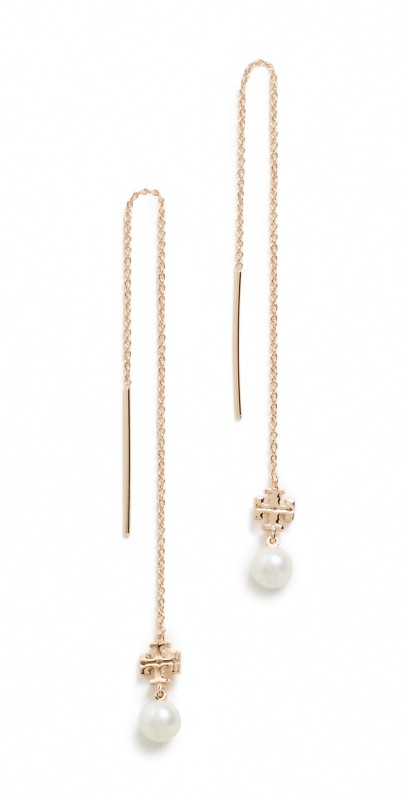 Tory Burch Kira Pearl Threader Earrings Tory Gold/Pearl