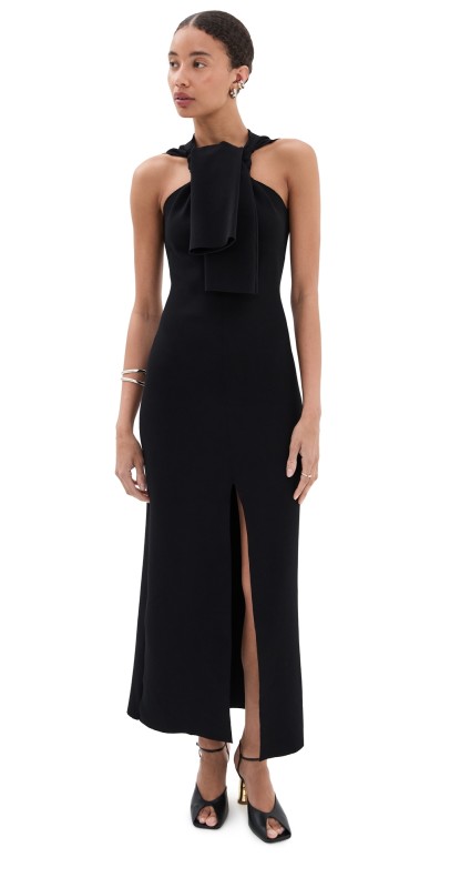 A. W.A. K.E. MODE Knit Dress with Neck Tie Black