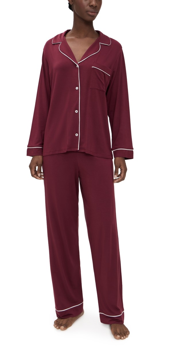 Eberjey Gisele Long Pajama Set Bordeaux/Ivory