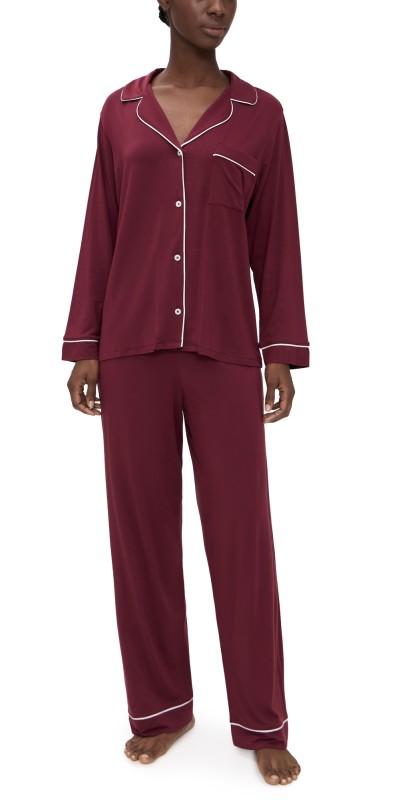 Eberjey Gisele Long Pajama Set Bordeaux/Ivory
