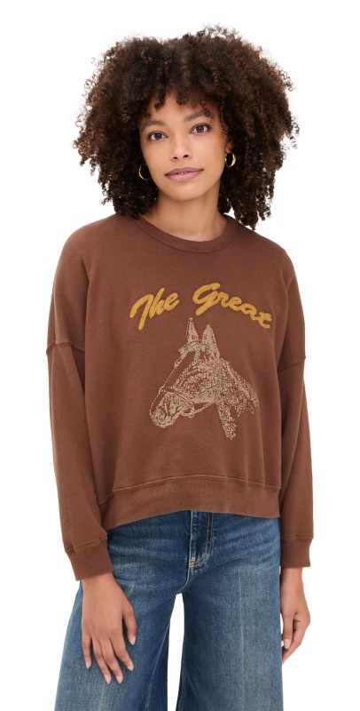 THE GREAT. The Teammate Sweatshirt With Horse Embroidery Umber