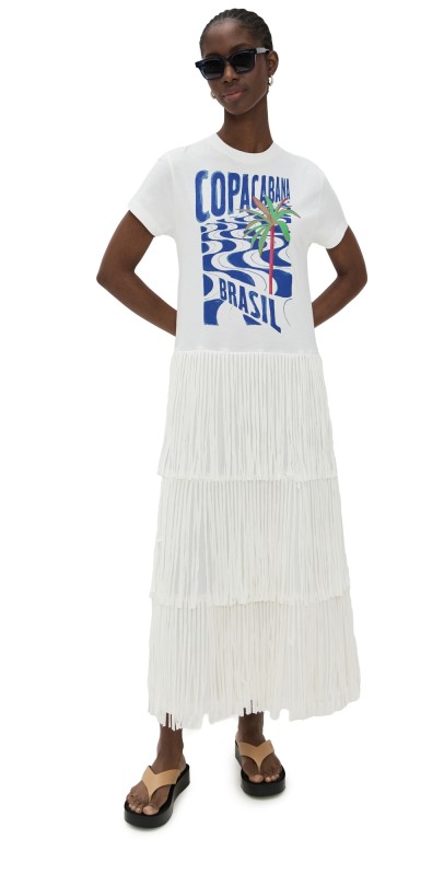 FARM Rio Copacabana Fringes T-Shirt Dress Off White
