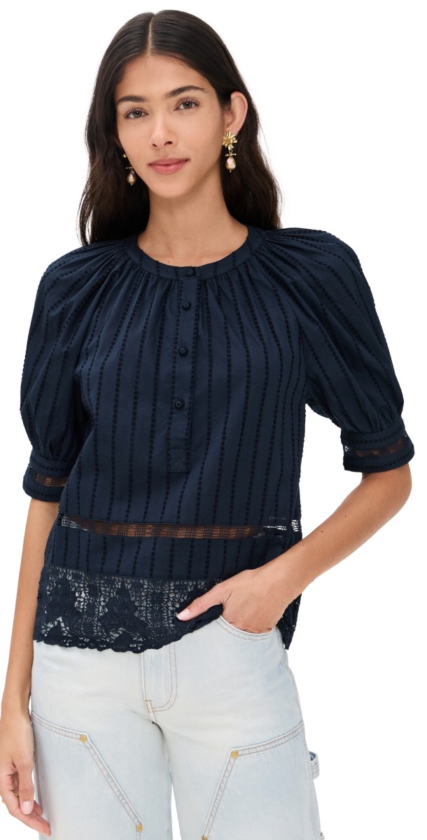 Ulla Johnson Faye Puff Sleeve Blouse Midnight