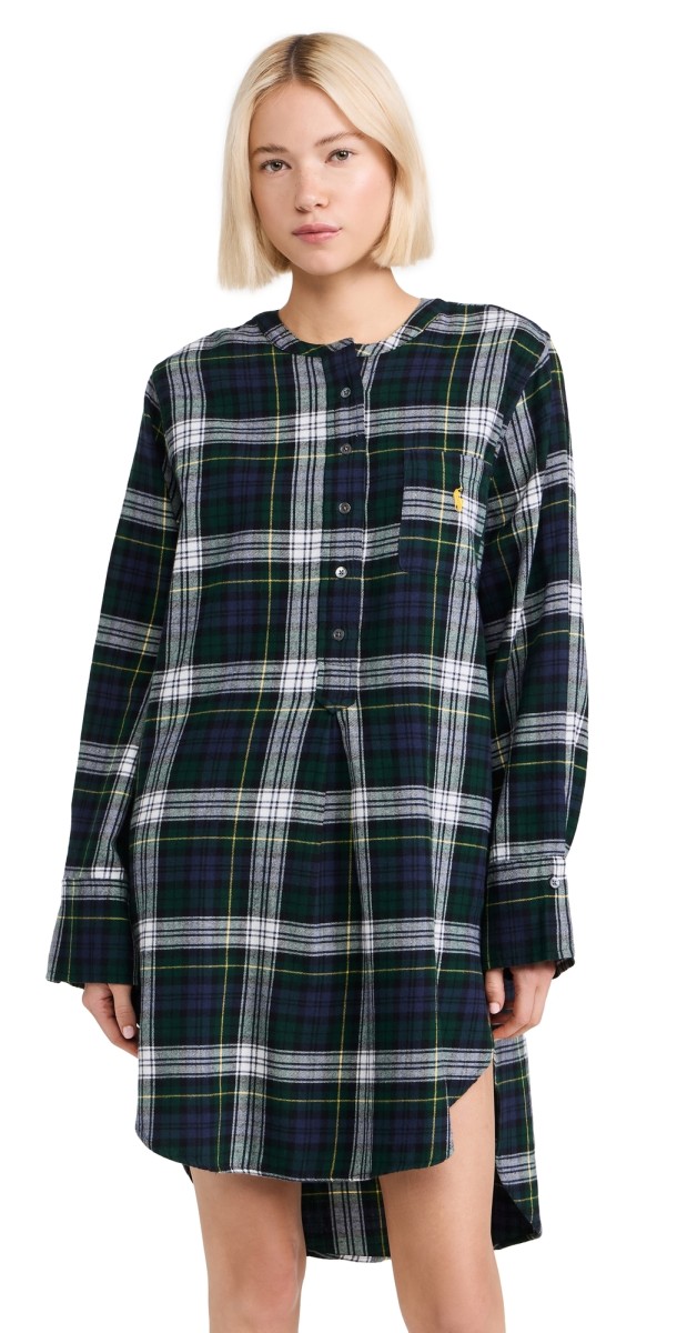 Polo Ralph Lauren Plaid Cotton Sleep Shirt Evergreen Plaid
