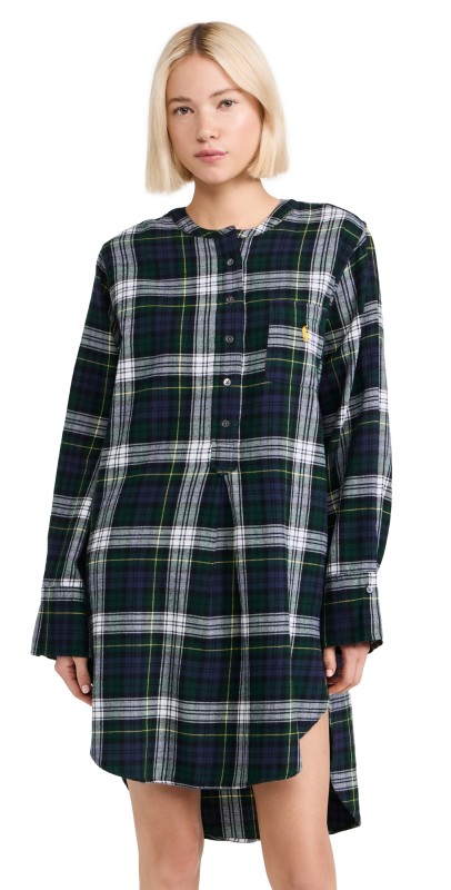 Polo Ralph Lauren Plaid Cotton Sleep Shirt Evergreen Plaid