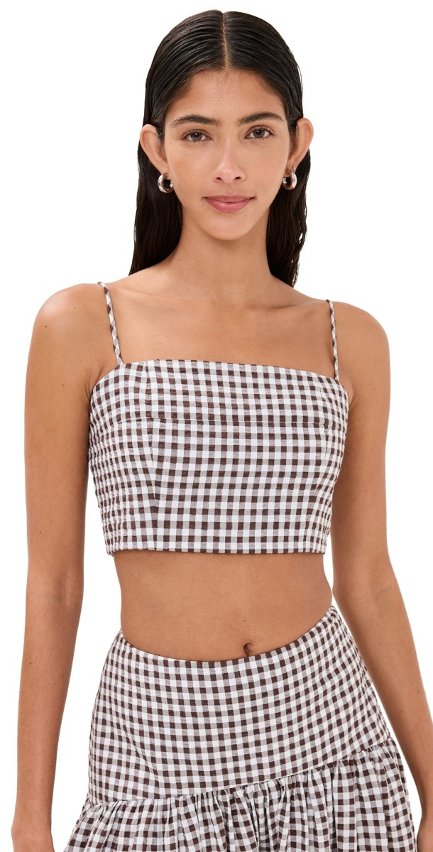 STAUD Procida Top Dark Chocolate Gingham