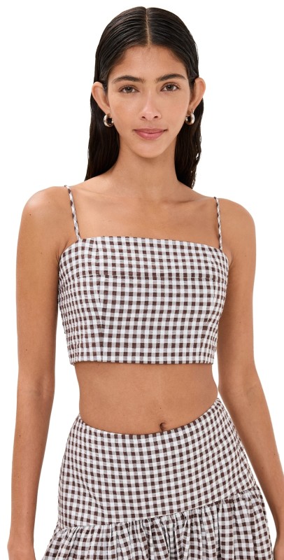 STAUD Procida Top Dark Chocolate Gingham