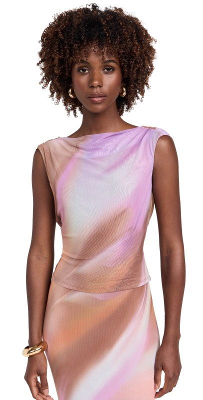 AFRM Eline Semi Sheer Open Back Tank Top Lilac Watercolor