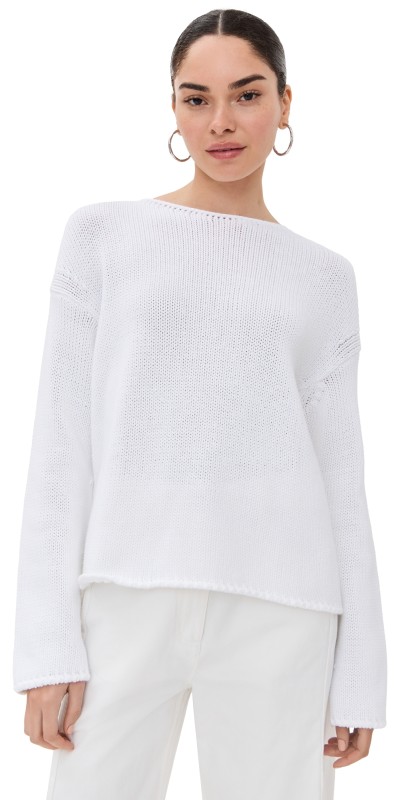 Another Tomorrow Draped Knit Sweater White
