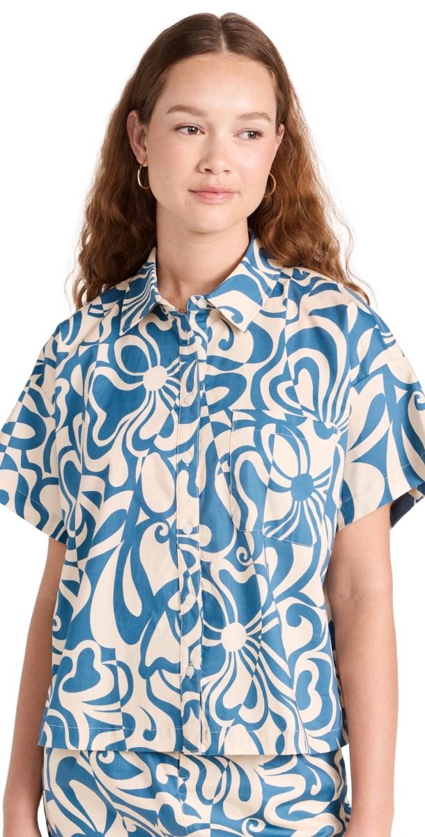 Lost + Wander Milos Cove Short Sleeve Shirt Blue Floral