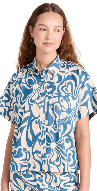Lost + Wander Milos Cove Short Sleeve Shirt Blue Floral