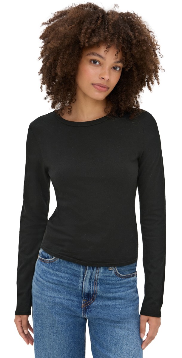 perfectwhitetee Jamie Recycled Cotton Long Sleeve Crew True Black