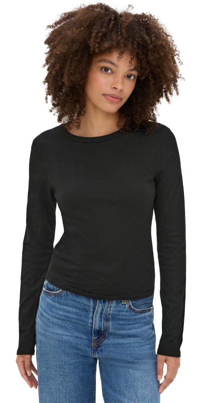 perfectwhitetee Jamie Recycled Cotton Long Sleeve Crew True Black