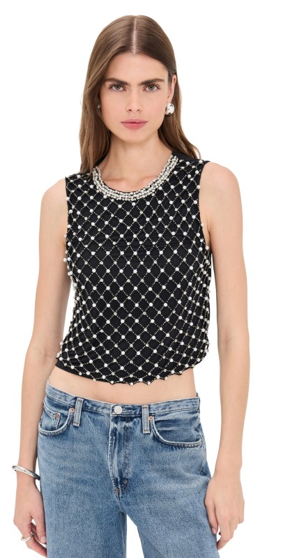alice + olivia Amal Embell Boxy Tank Black/Multi