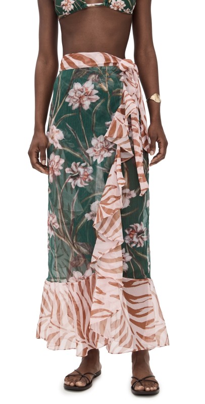 PatBO Botanic Retro Wrap Skirt Dark Green