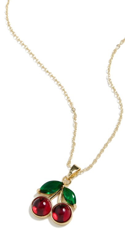 By Adina Eden Green and Red Stone Cherry Pendant Necklace Gold