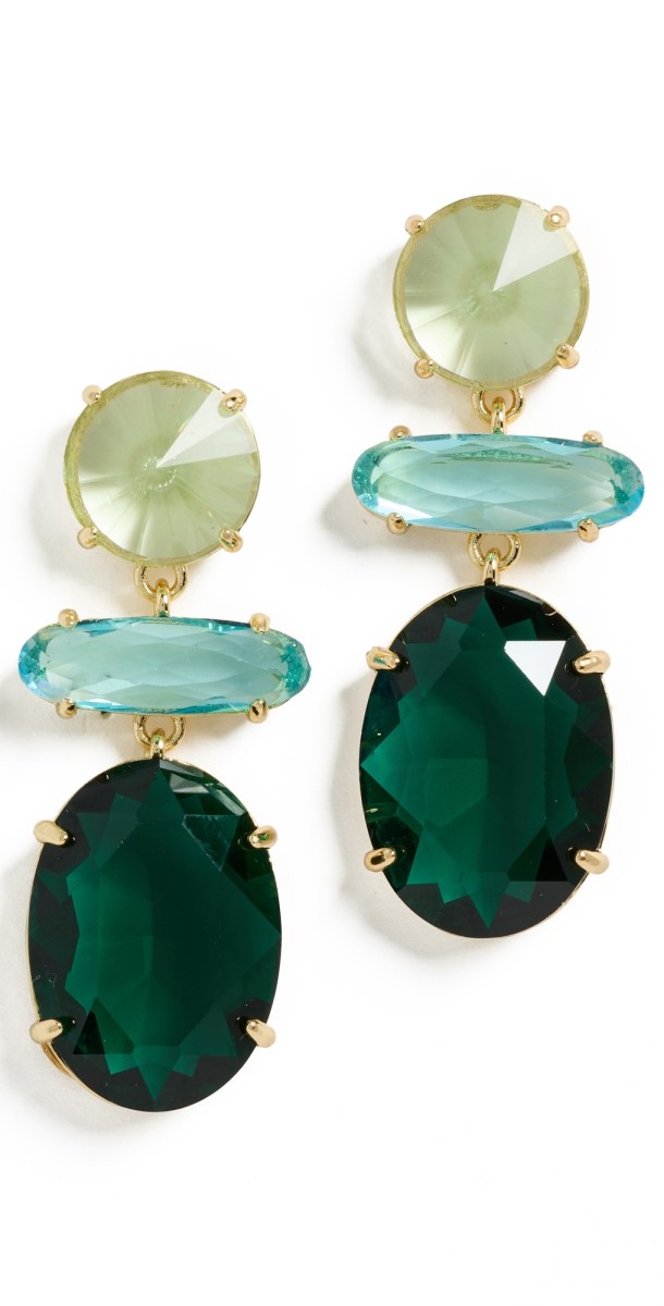 Kenneth Jay Lane Drop Post Earrings Gold/Peridot/Aqua/Emerald
