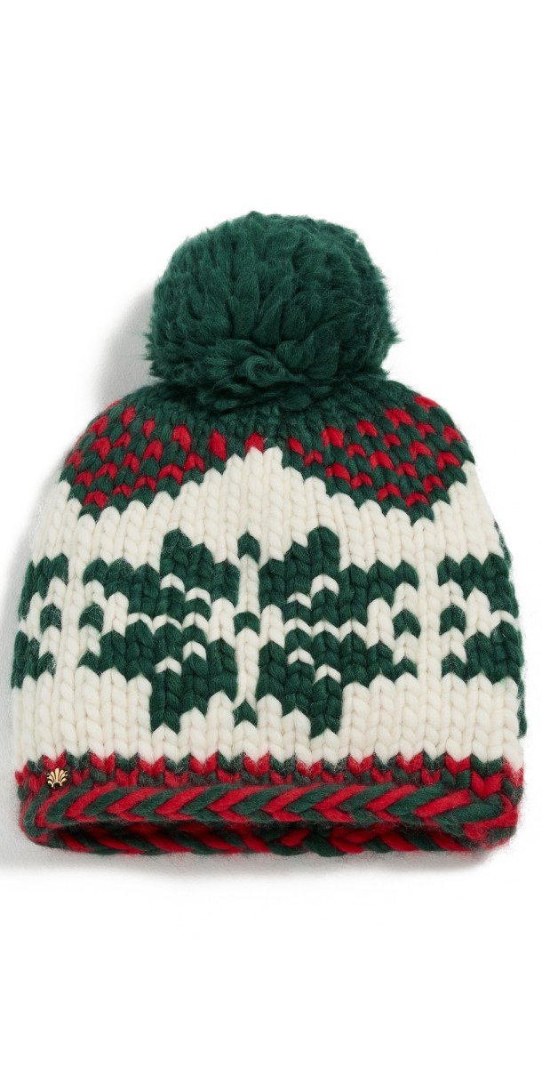 Lele Sadoughi Snowflake Beanie Forest Crimso