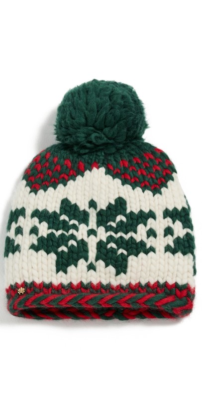 Lele Sadoughi Snowflake Beanie Forest Crimso