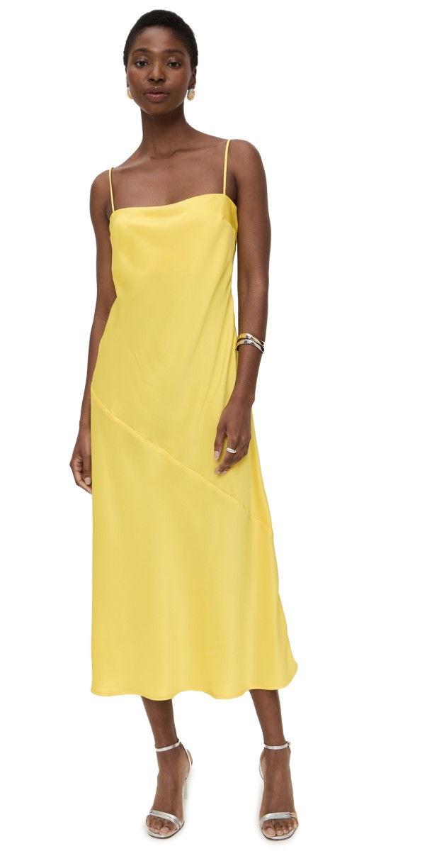 Susana Monaco Satin Bias Cut Slip Dress Lemon