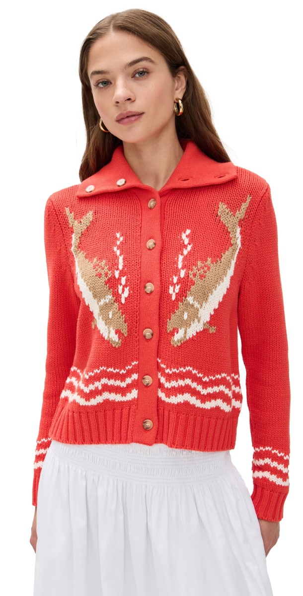 THE GREAT. The Bass Cardigan Hot Red
