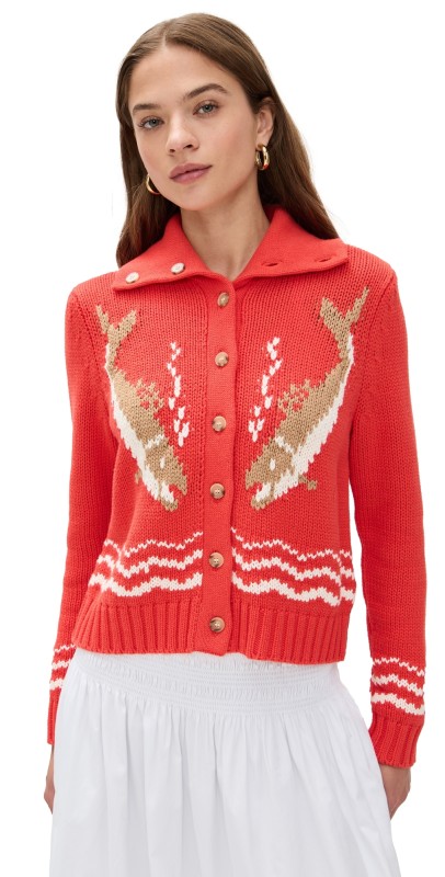 THE GREAT. The Bass Cardigan Hot Red