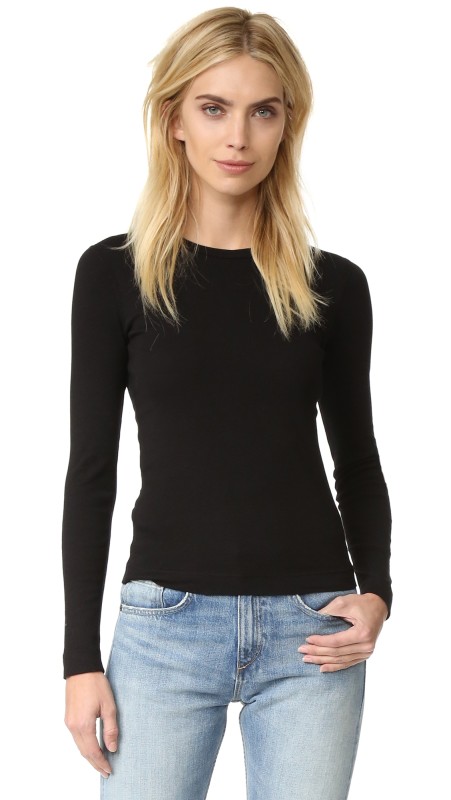 Three Dots Long Sleeve Crew Tee Black
