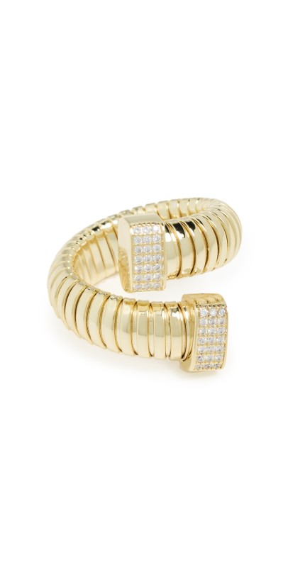 By Adina Eden Pave Accented Overlap Ridged Ring Gold