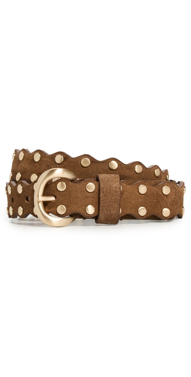 Madewell Studded Scalloped Belt In Suede Dried Acorn Suede