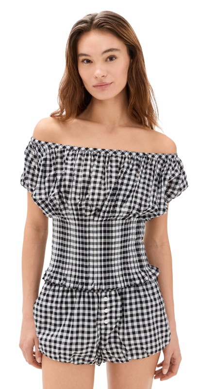 Frankies Bikinis Gingham Top Blackberry Gingham