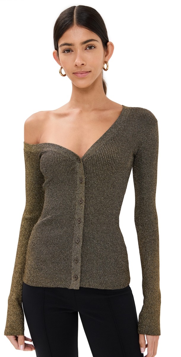 STAUD Craftsman Sweater Metallic Gold