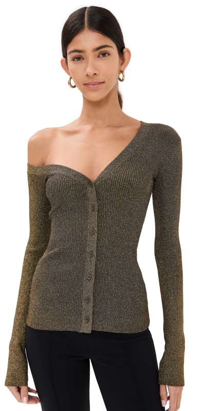 STAUD Craftsman Sweater Metallic Gold