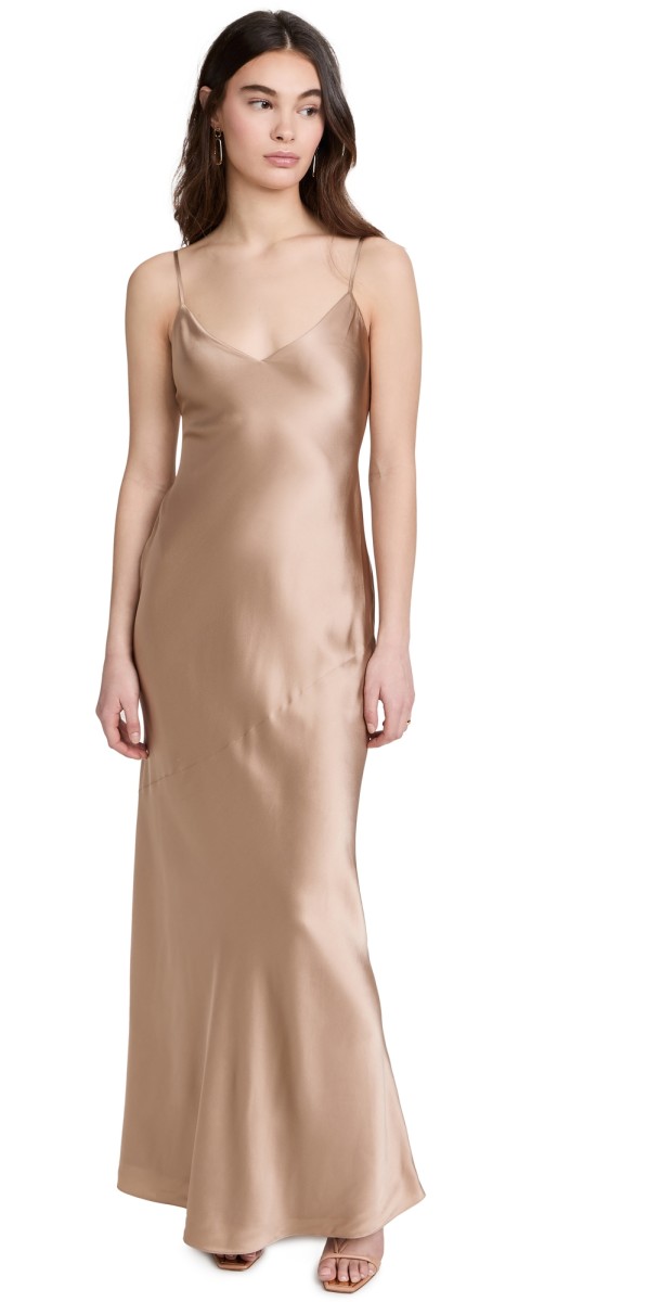 L'AGENCE Serita Maxi V Neck Bias Dress Cappuccino