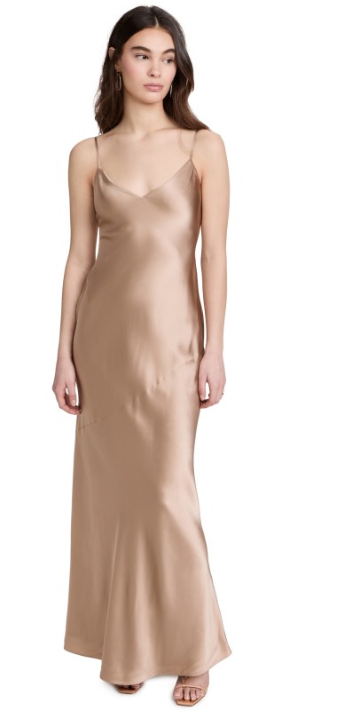 L'AGENCE Serita Maxi V Neck Bias Dress Cappuccino