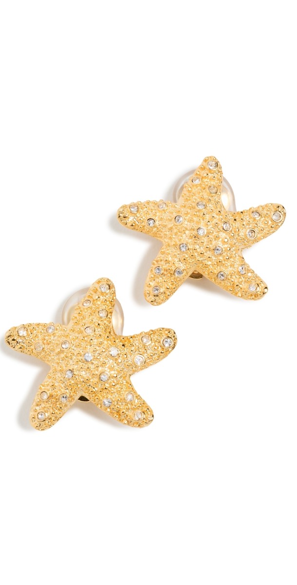 Kenneth Jay Lane Gold and Crystal Starfish Clip Earrings Gold/Crystal
