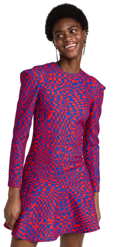 BROGGER Holly Mini Dress Red/Blue Checkerboard Print