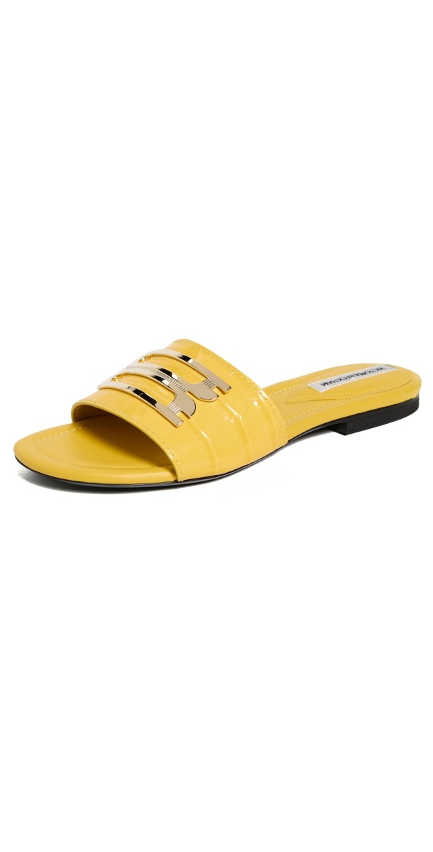 Victoria Beckham Slides Printed Croco Lemon