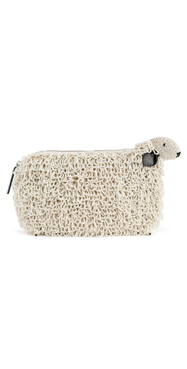 STAUD Dolly Beaded Clutch Ivory