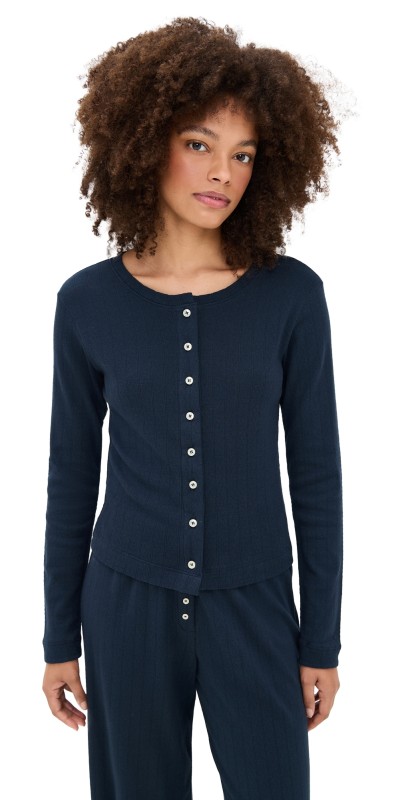 Leset Pointelle Classic Crew Cardigan Midnight