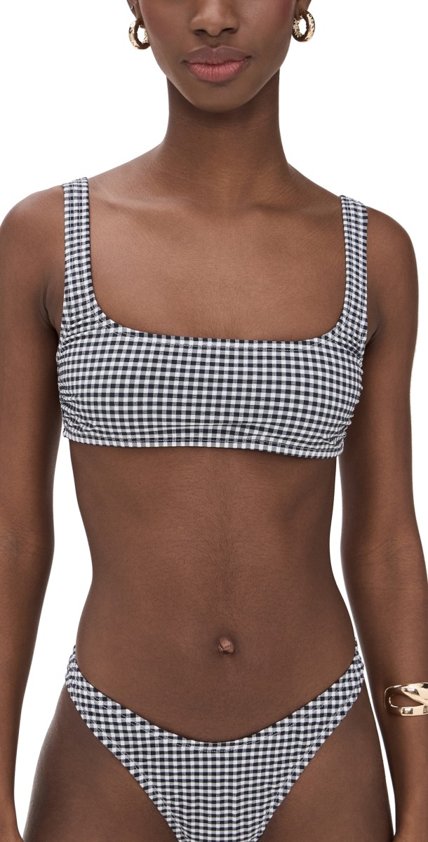 Good American Gingham Square Neck Bikini Top Black Gingham