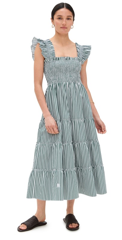 Hill House Home The Ellie Nap Dress Green Stripe