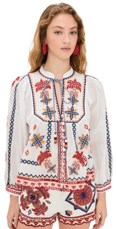 FARM Rio Marys Tiles Off White Embroidered Blouse Marys Tiles Off-White