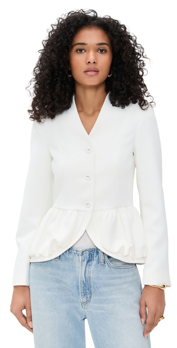 MEIMEIJ Crepe 3 Button Peplum Blazer Off White