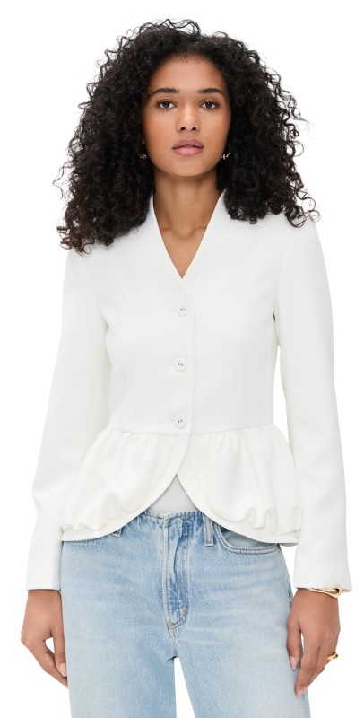MEIMEIJ Crepe 3 Button Peplum Blazer Off White