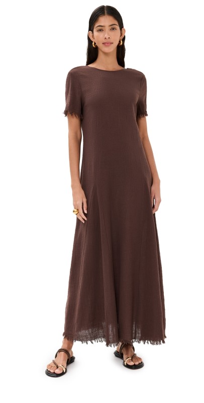 STAUD Le Havre Dress Dark Chocolate