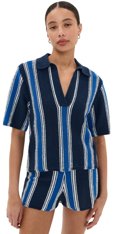 LE BOP Striped Polo Dark Denim Stripe